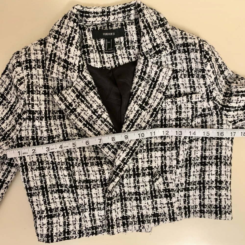Forever 21 · Tweed Crop Blazer Black White and Silver Cropped Jacket - Picture 4 of 10